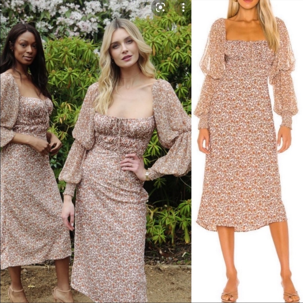 Free People Aglow Midi Dress in Tea Combo Size S NWT